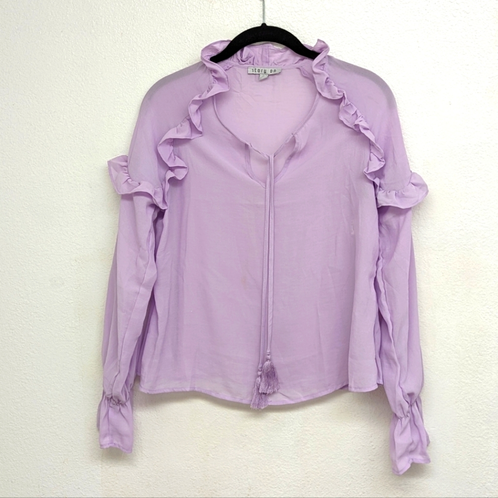 Ruffled Like ng Sleeve Semi Sheer Blouse